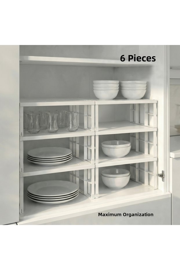 6 Pieces of In-Cabinet Organizer Shelf, Plate and Cup Rack, Metal Shelf