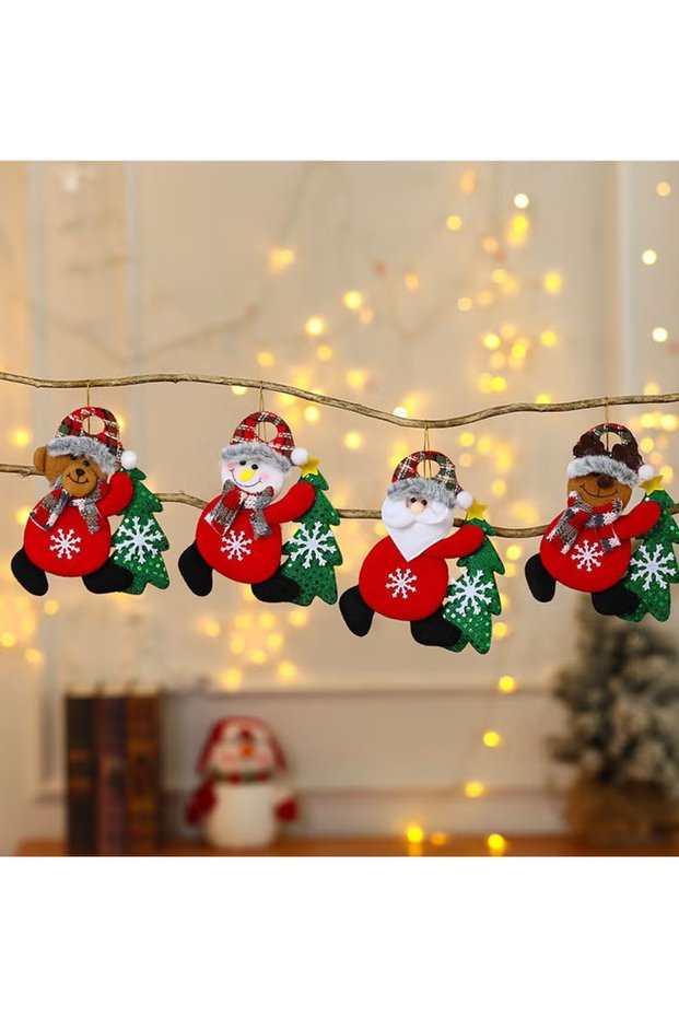 4 Pack Plush Christmas Tree Ornaments Santa, Snowman, and Reindeer Designs Christmas Tree Decoration for Christmas Tree Hanging Party Ornaments