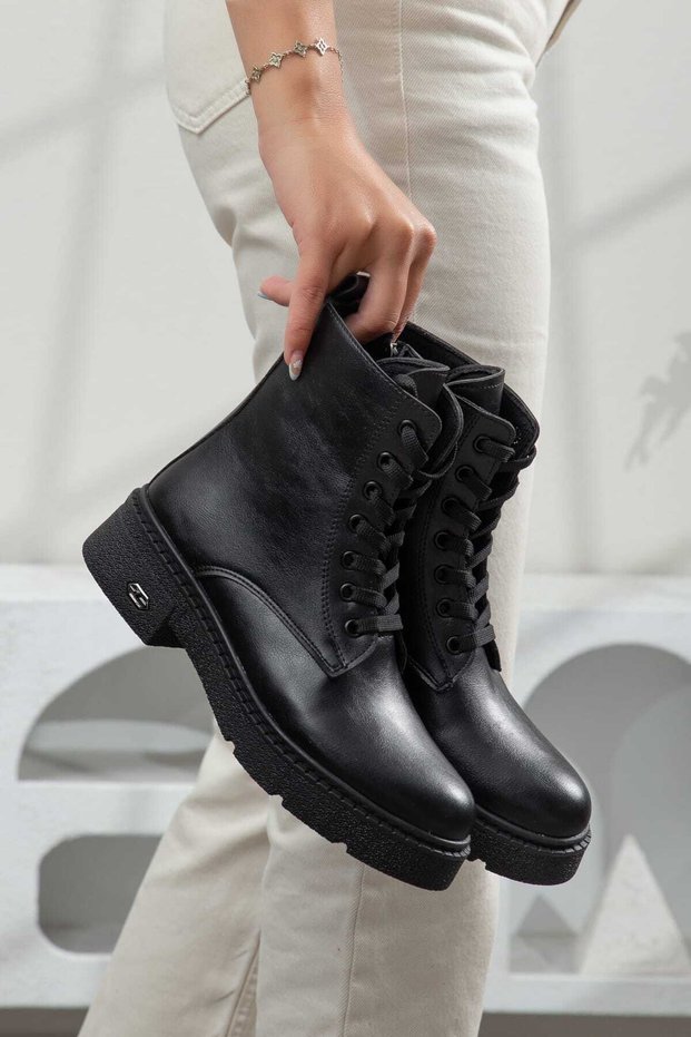 Women's Thick Soled Lace-Up Zippered Non-Slip Sole Casual Boots