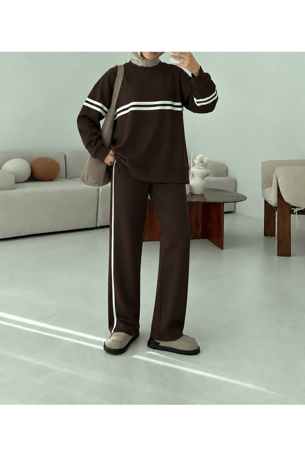 Double Stripe Detailed Trouser Suit - 2490 - Bitter Brown (Os)