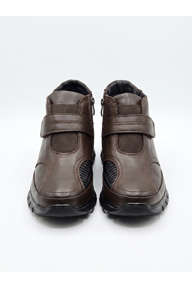 Women's Brown Velcro and Side Zipper Flexible Sole Comfort Winter Boots Shoes