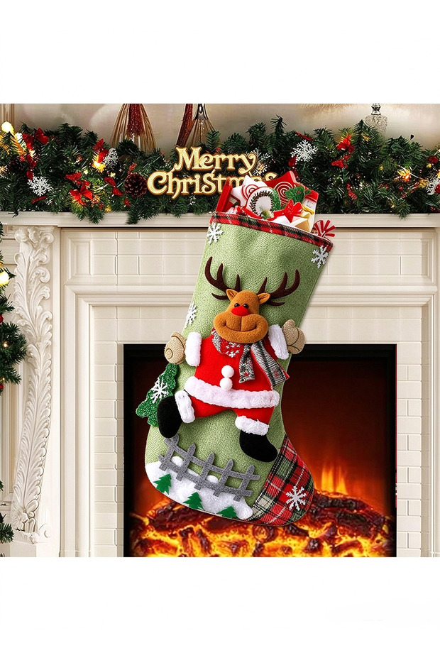 1 pieces Christmas Stockings Xmas Stockings Gift Bags 3D Cute Snowman Reindeer Bear Xmas Character Stockings Large Size Xmas Stockings Decorations for Family Holiday Party Decoration