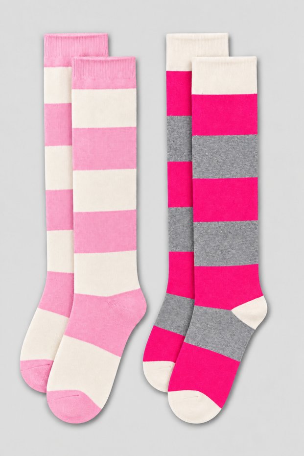 Women's 2-Pack Knee-Length Striped Long Socks – Colorful and Sporty