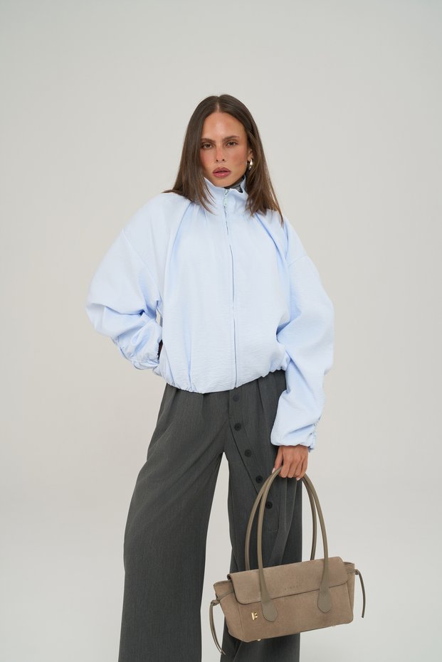 Positano Drawstring Detail Blue Bomber Jacket