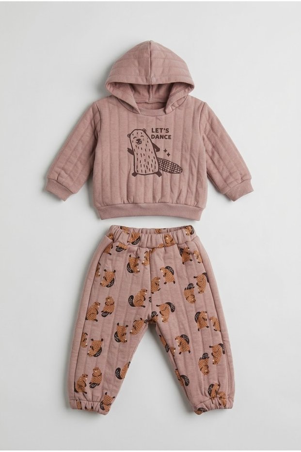 Baby Boy Printed Hooded Quilted Tracksuit Set