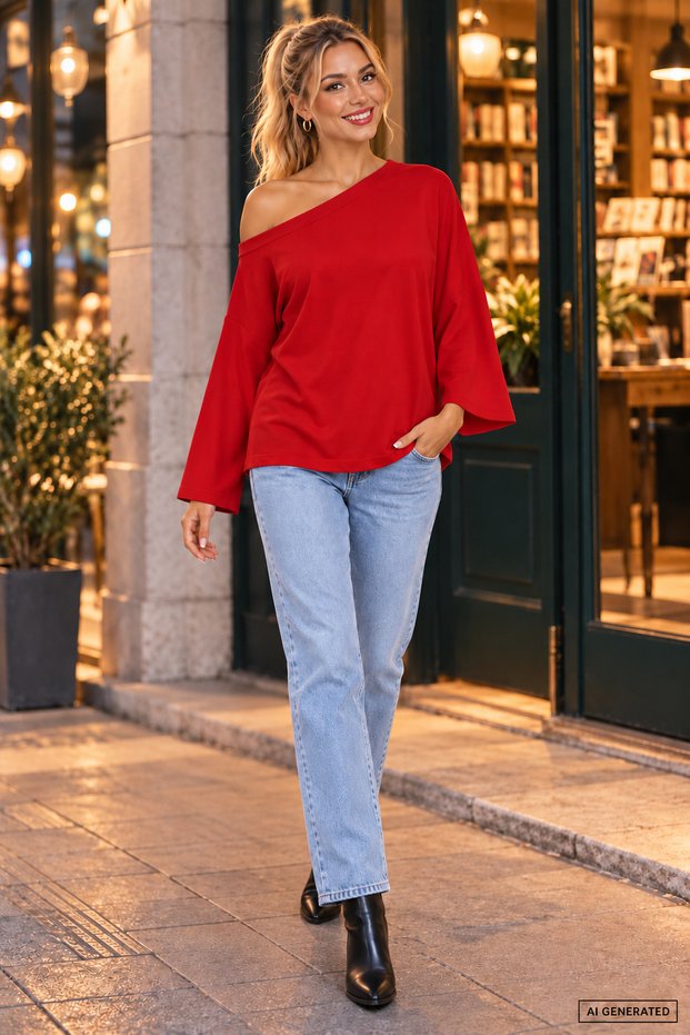 Modern Asymmetry - Women's One-Shoulder Open Draped Wide-Sleeve Modal Blouse