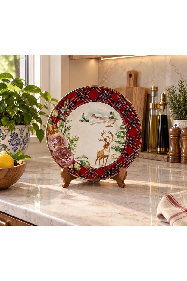30 cm Deer Enamel Serving Plate - Decorative Item