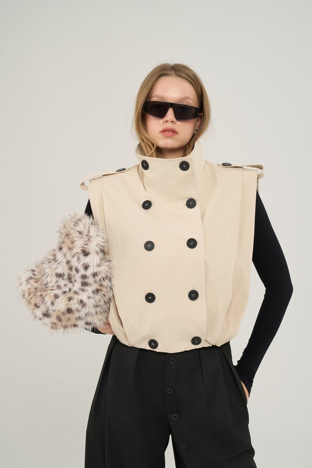 Ambanja High Collar Stone Short Vest