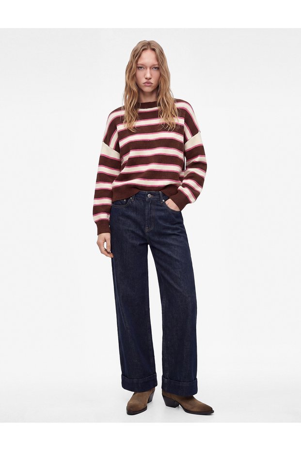 Long Sleeve Crew Neck Striped Sweater