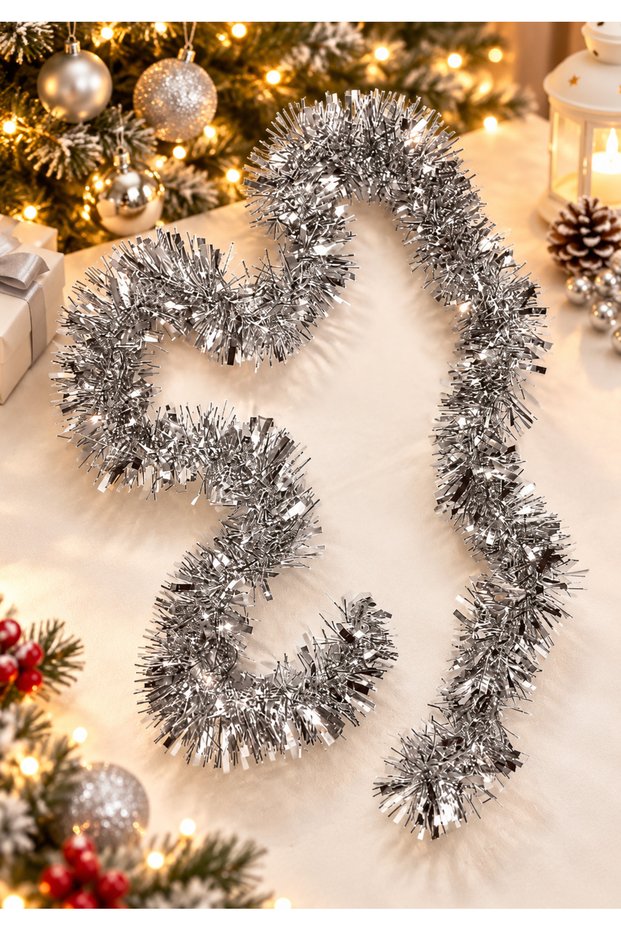 Christmas Silver Color Glitter Tree Ornament Garland Pine Tree Ornament Table Decoration