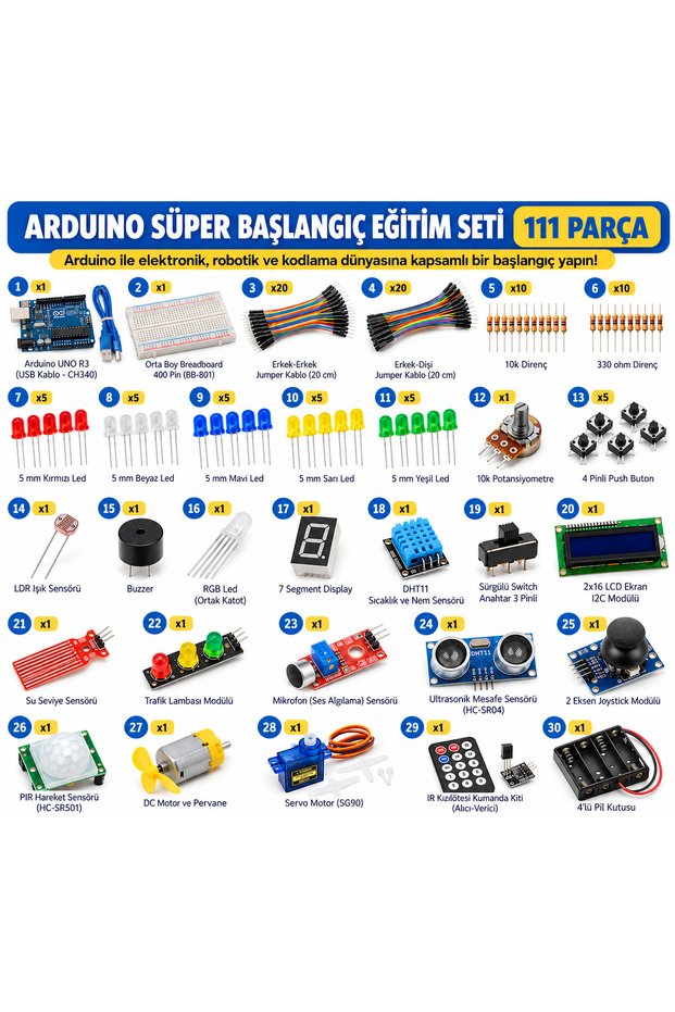 Arduino Süper Başlangıç Eğitim Seti 111 Parça