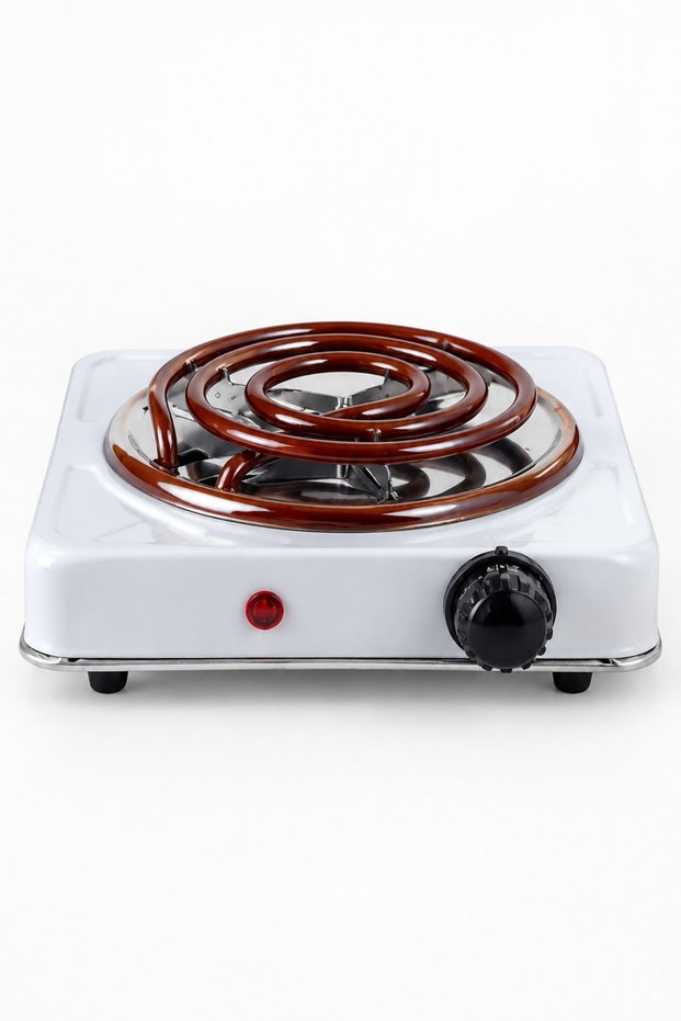 White Single Burner Electric Stove, Portable Coil Heating Hot Plate, Adjustable Heat Settings for Boiling Frying Stewing