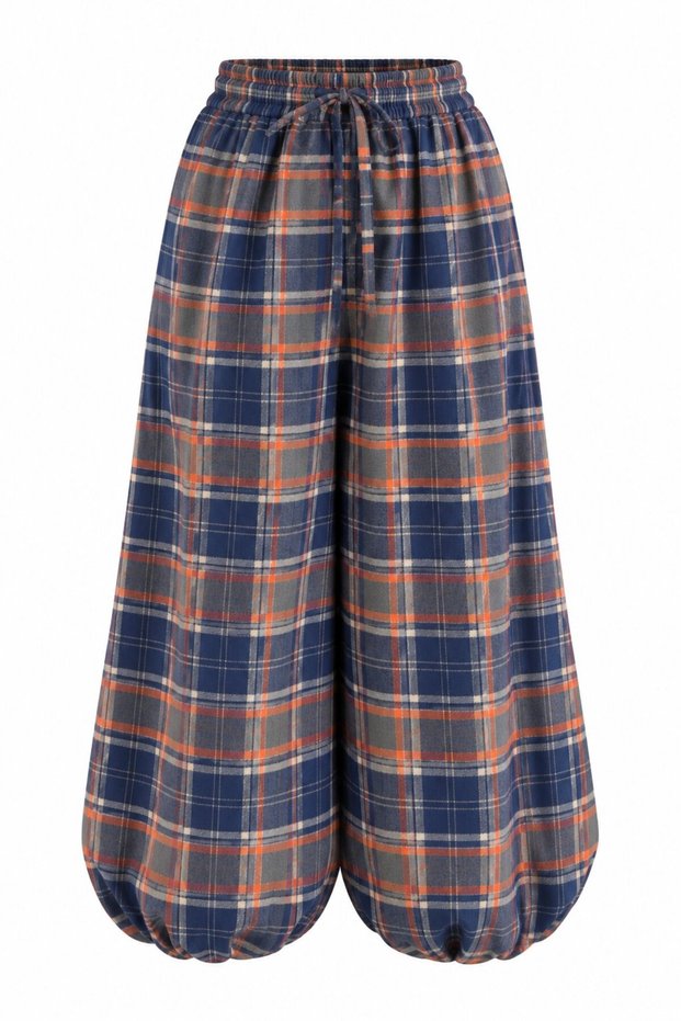 Navy Blue - Gray Plaid Shalwar Trousers - 261059