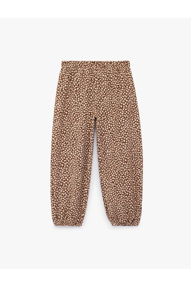 Floral Patterned Balloon Form Sweatpants with Elastic Waist