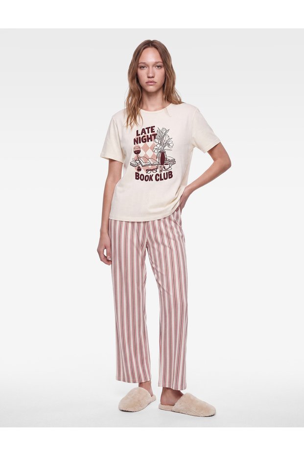 Relaxed Fit Crew Neck Short Sleeve Striped Pajama Set