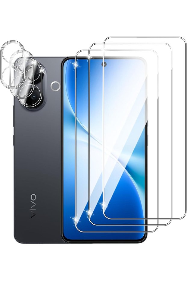 [3+3 قطع] واقي شاشة لهاتف VIVO V60 Lite 4G/5G مع واقي عدسة الكاميرا، زجاج مقوى شفاف عالي الدقة