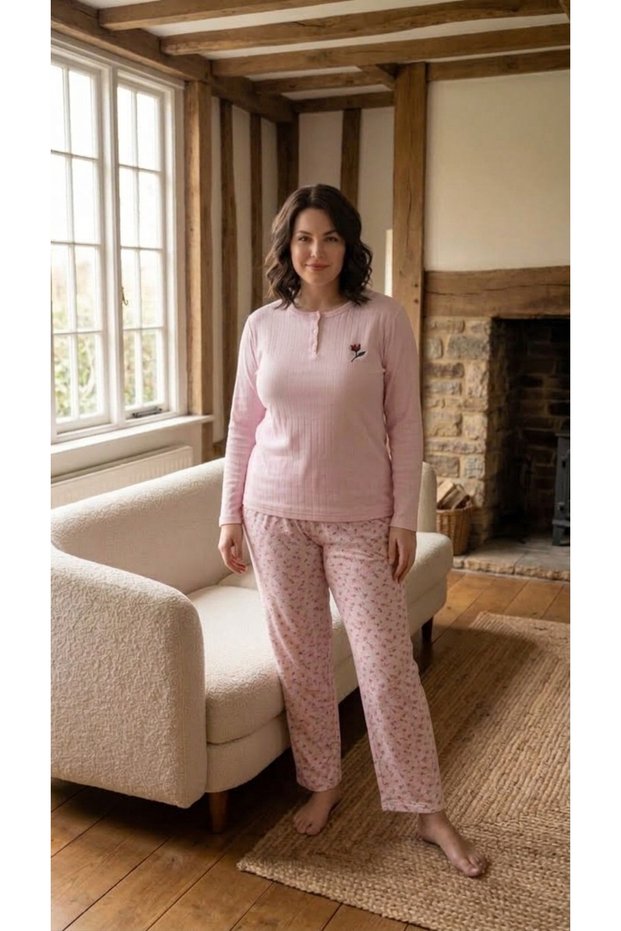 Women's Plus Size Winter Patterned Cotton Long Sleeve Pajama Set