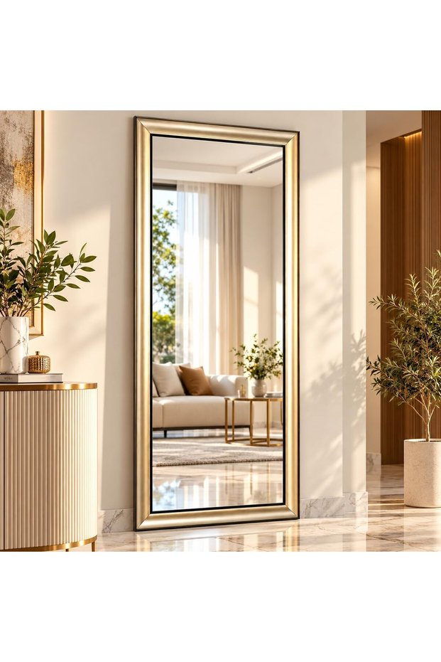 Full Length Wall Mirror 70x170 cm – Premium Champagne Gold & Black PVC Frame | Modern Rectangular Dressing Mirror for Bedroom, Living Room, Hallway & Home Décor