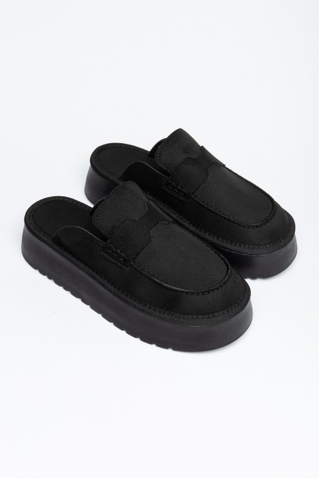 Women's Suede Loafer Slippers Thick Sole Open Back Casual Slippers