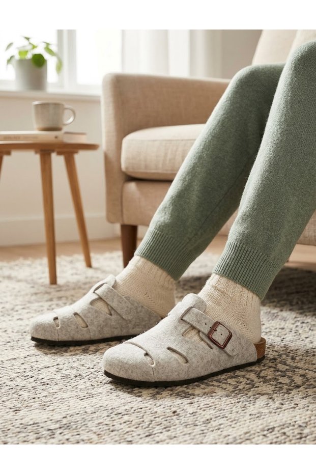 Unisex Leather House Slippers with 9-Point Felt Insole for Orthopedic Patients |   Unisex Anatomical Felt House Slippers |