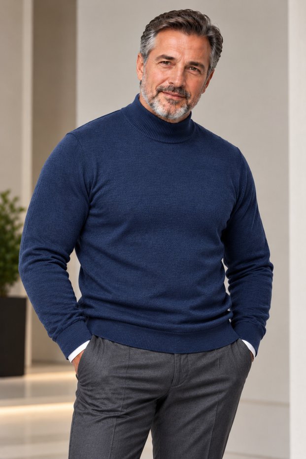 Rüya Men's Half Turtleneck 100% Knitwear Sweater – Stylish and Comfortable Men's High-Neck Sweater for Winter