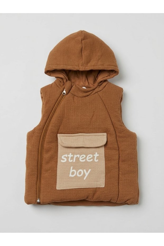 Baby Boy Street Boy Printed Hooded Zippered Pocketed Vest