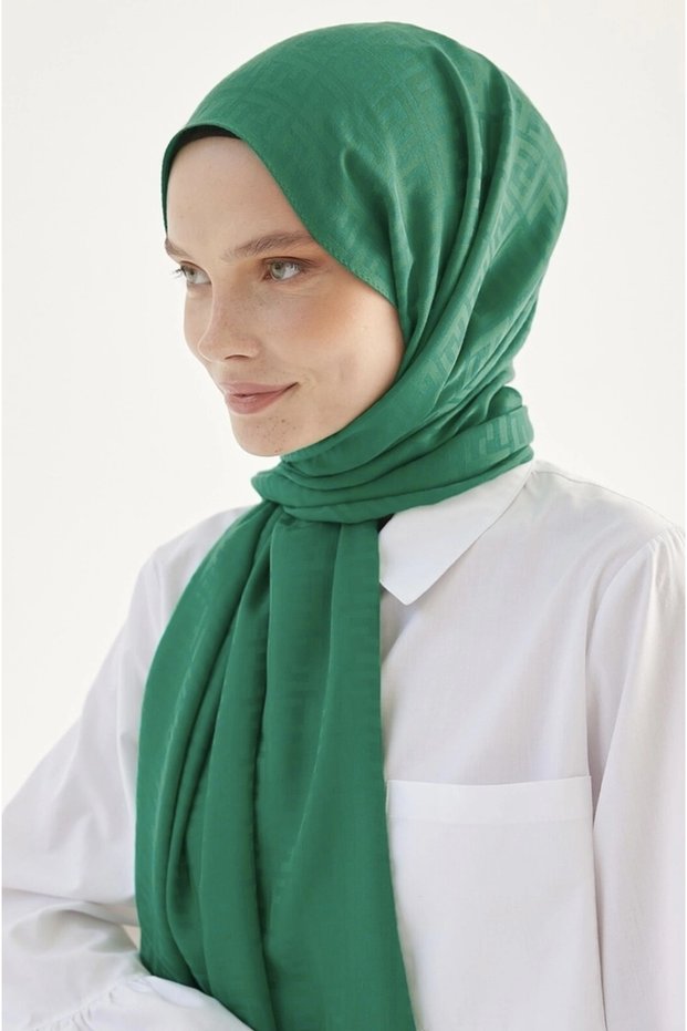 F Written Jacquard Shawl - Brn - Green