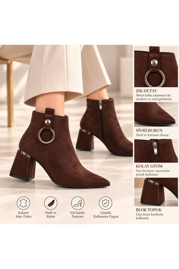 Stylish Heeled Women's Boots with Ring Buckle Detail