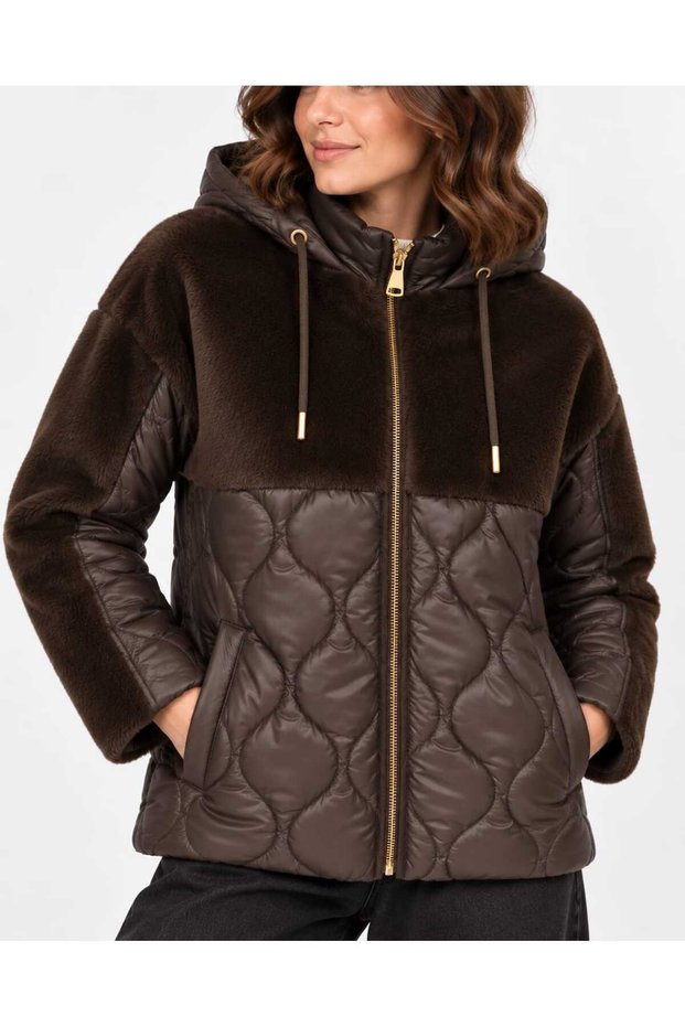 New Season Women's Hooded Plush Detailed Lightweight Quilted Zipper Jacket Coat