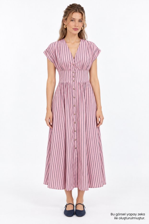 Low Sleeve Regular Midi Dress with Gipeli on the Back