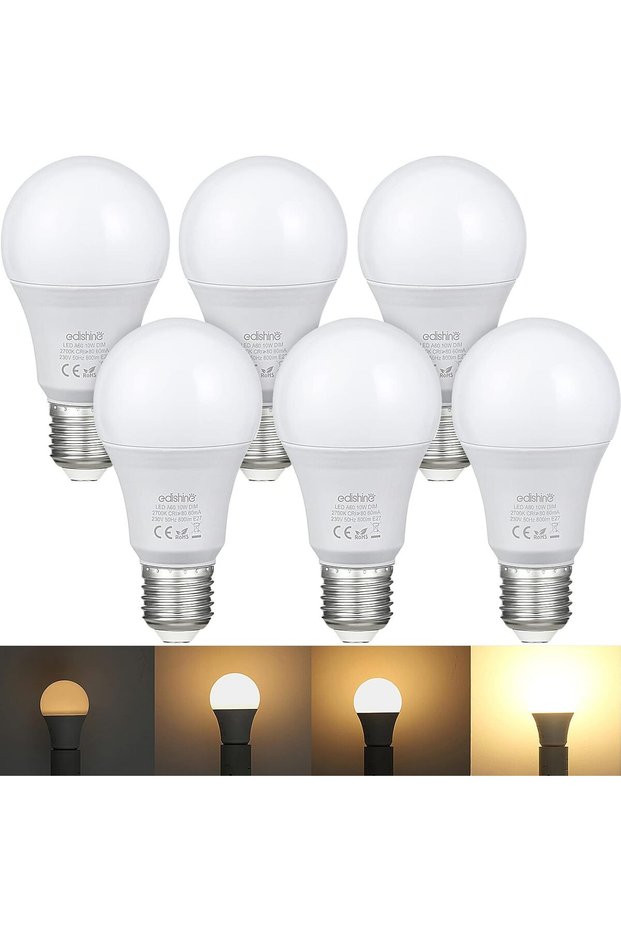 6 قطع من مصابيح LED قابلة للتعتيم E27، 9 واط، 2700 كلفن، أبيض دافئ، 800 لومن