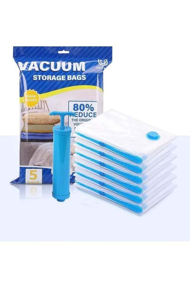 Altheqa Vacuum Compression Storage Bags, 5 Pack Vacuum Bags (2L+2M+1J+1Pump) with free Hand Pump, Va