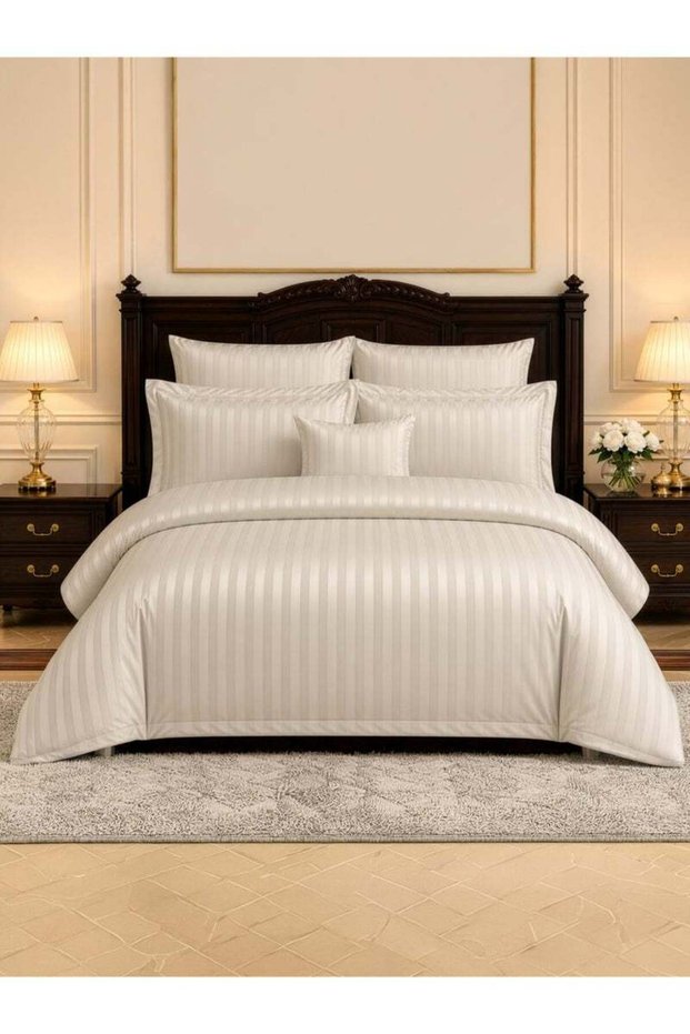 Donetella Hotel Striped Comforter Set, Fits 200x200 cm Size Bed, Removable Duvet Filler Included, 8-