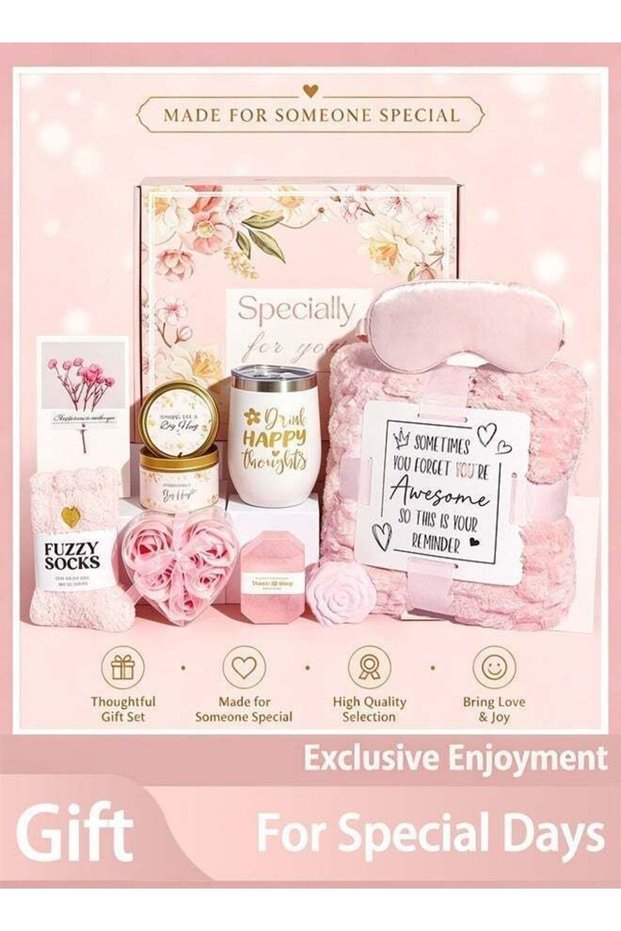 Arabest Gifts for Women Luxury Rose Spa Gift Set,12-in-1 Premium Care Package with 20oz Pink Gradien