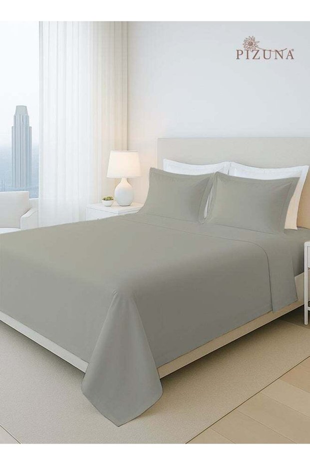 PIZUNA Pure Combed Cotton Bed Sheet Set Queen Size Silver, 400 Thread Count Cozy Luxury 100% Long St
