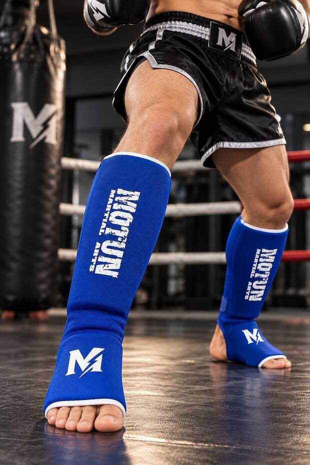 Textile Leg Protector - Kick Boxing and Muay Thai Elastic Sock Type Impact Absorbing Shin Guard