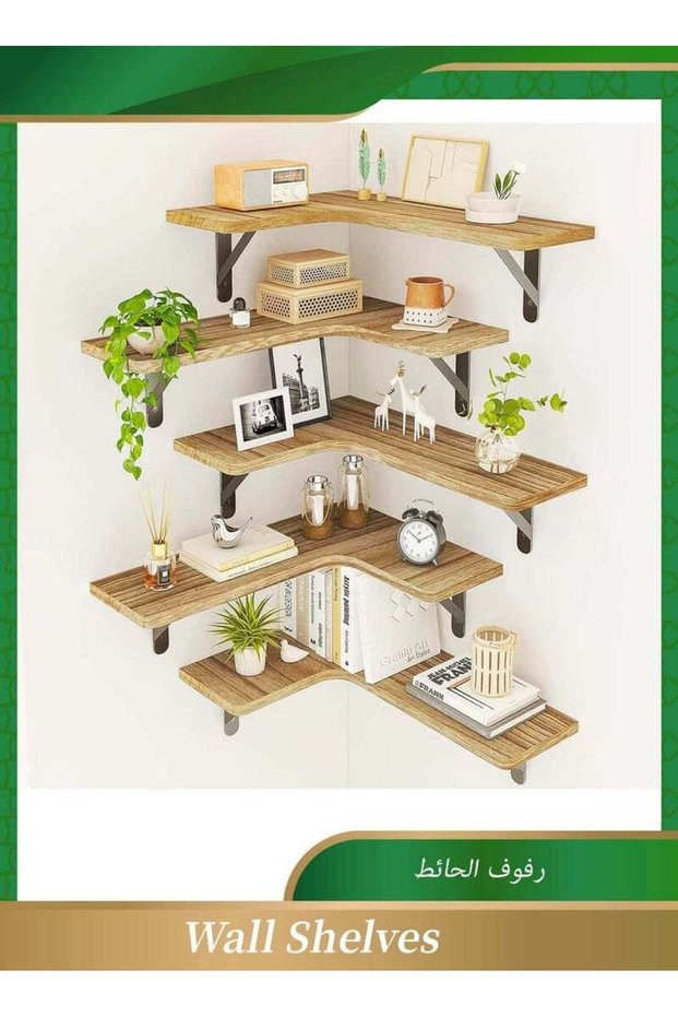 Anmi Corner Floating Shelves Set of 5 - Wall Mounted Rustic Wood Wall Shelves, Easy-to-Assemble Tier