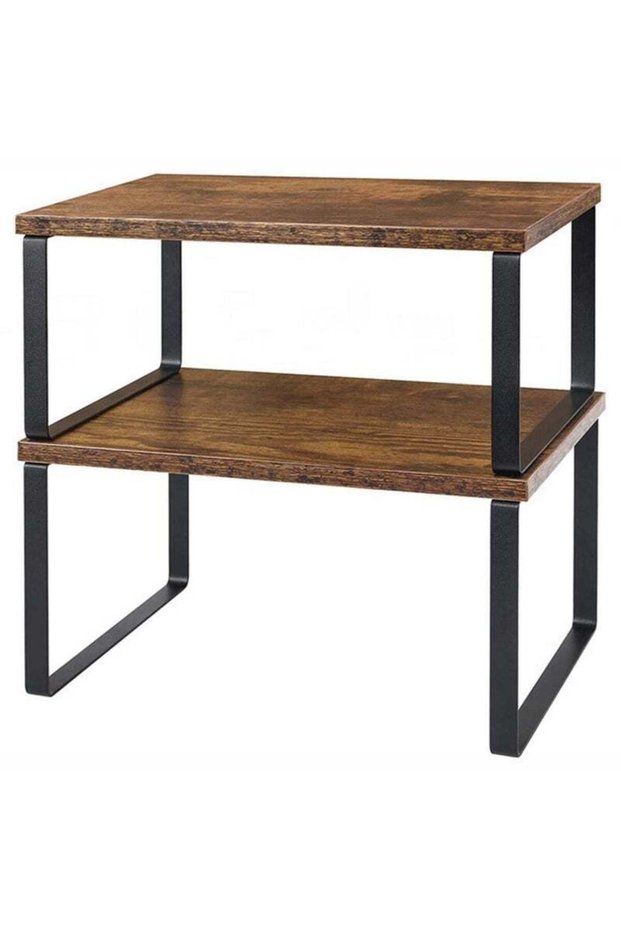 Teuuea 2 Pieces Kitchen Counter Shelves Organizer, Stackable Expandable Metal and Engineered Wood Ca