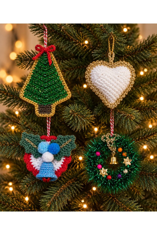 Handmade Knitted Christmas Tree Ornament – New Year Decorations with Decorative Christmas Figures