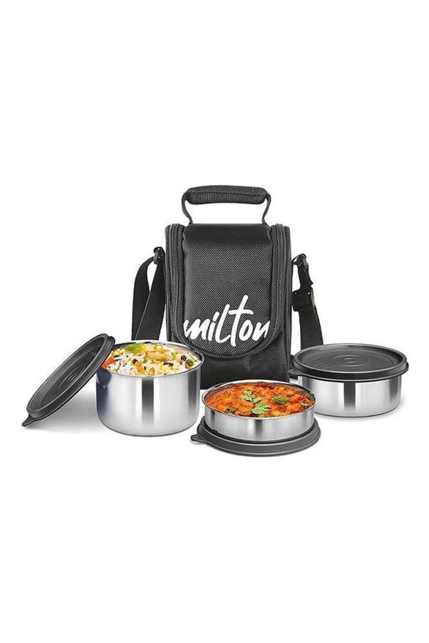 Milton Stainless Steel Lunch Box Tiffin for Kids and Adult – 3 Leakproof Food Containers (210 ml, 34