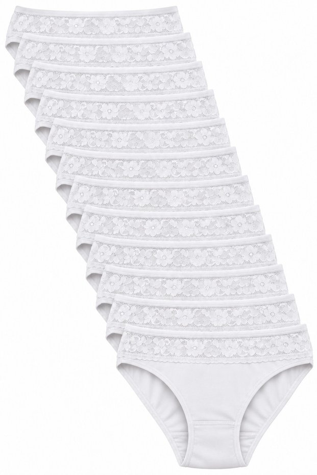 Women's White 12-Pack Modal Lace Bikini Panties Soft Textured