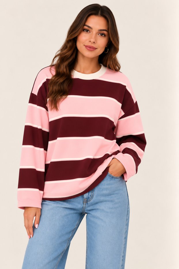 Women's Oysho Fabric Striped Oversize Sweatshirt Cty-Çtn-29894