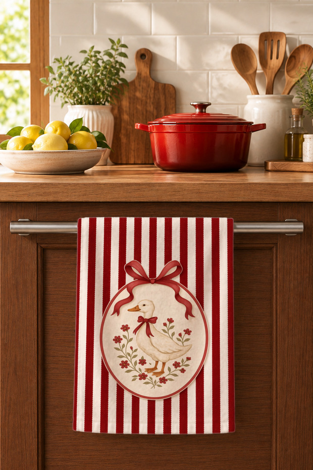 Red Duck Decorative Kitchen Towel 35X50 cm Digital Printed Cotton Hand Drying Cloth