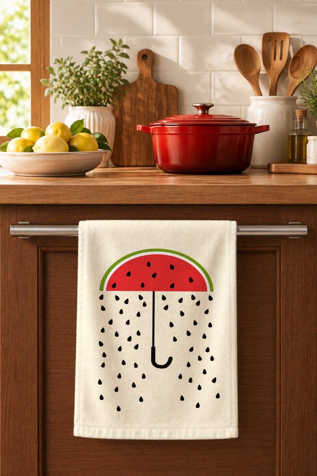 Watermelon Seeds Dish Drying Towel 35X50 cm Cotton Patterned Kitchen Cloth