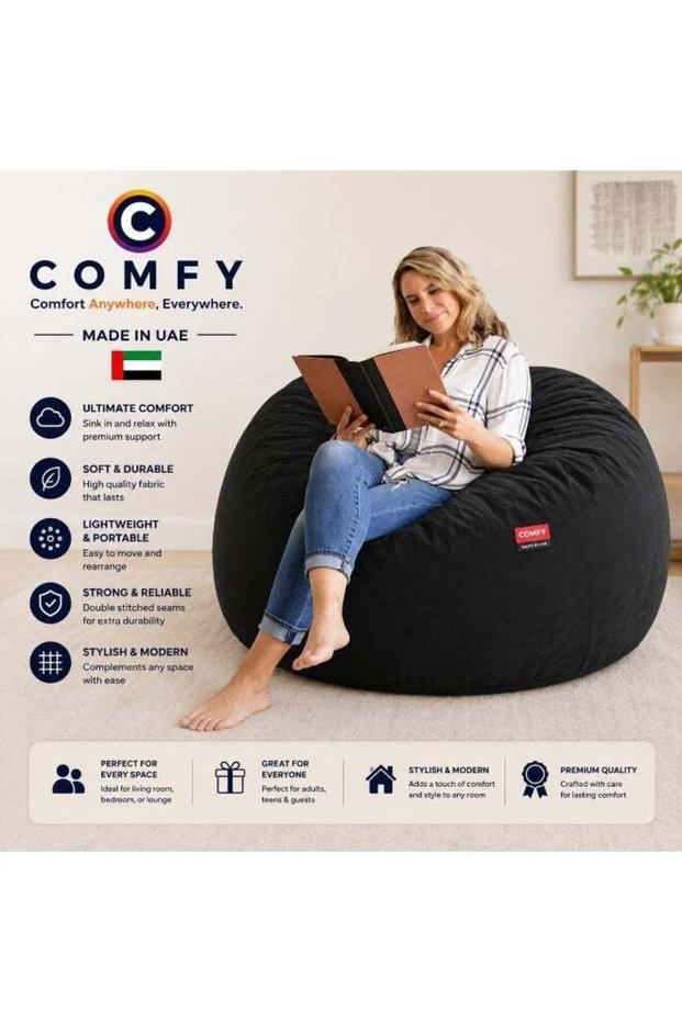 Comfy Velvet Classic Black Plush Bean Bag