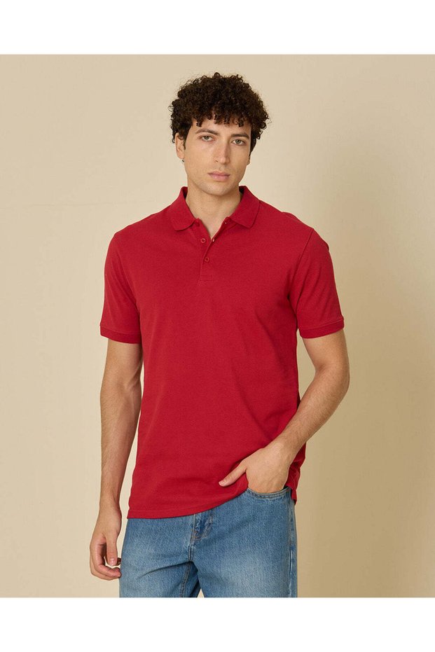 Men Red Basic Polo Shirt