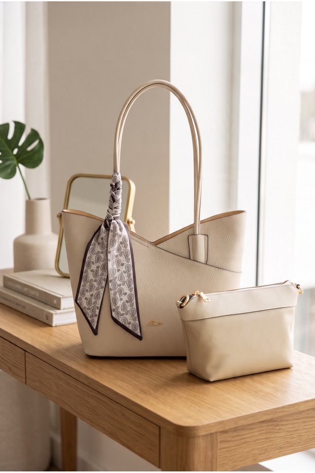 Lyra Women's Shoulder Bag with Scarf Detail and 2 Puppies