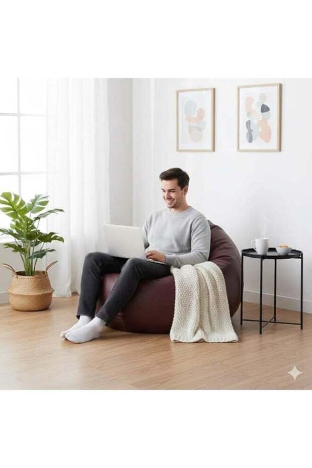 Harmony Home Puffy Leather Bean Bag | Versatile Comfy Lounge & Bedroom Seating | Water-Repellent | D