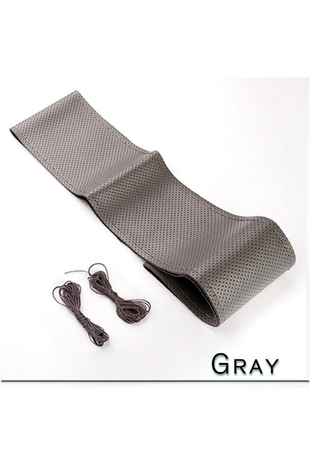 B-GRAY 38cm 15inch Car Steering Wheel Braid Cover Artificial Leather Needles And Thread Soft Non-sli