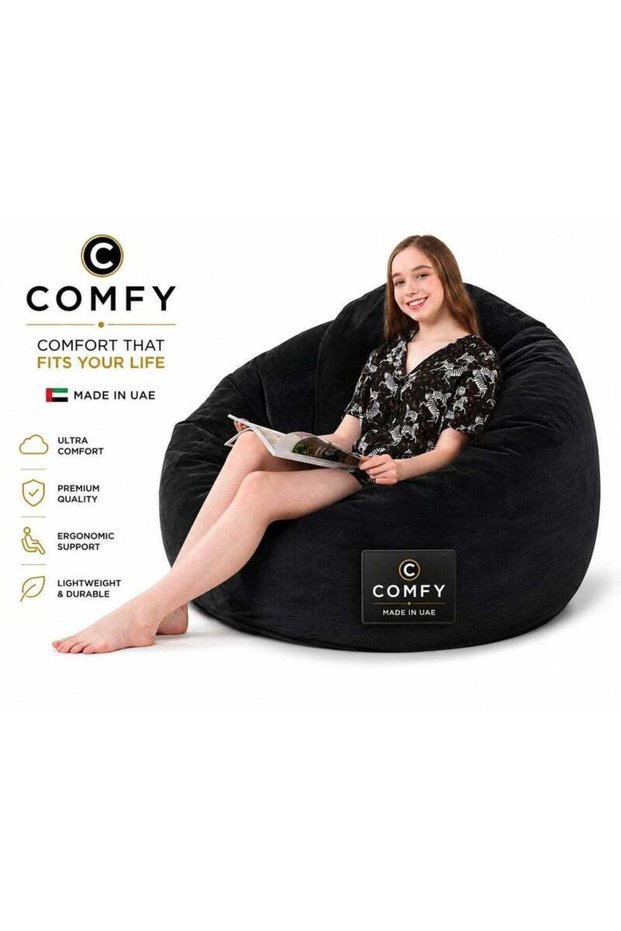 COMFY BLACK CLASSIC VELVET BEAN BAG XL WITH VIRGIN BEAN FILLING